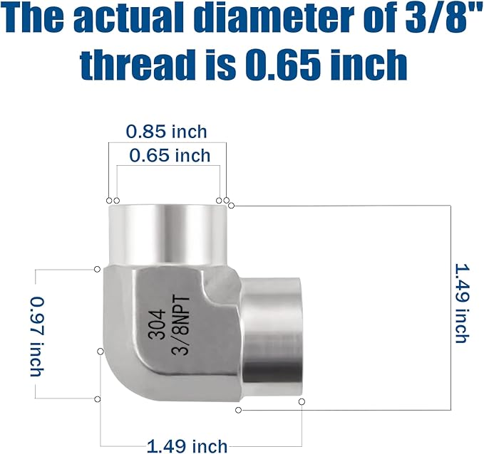 Stainless Steel Pipe Fitting,90 Degree Barstock Street Elbow, 3/8" NPT Female x 3/8" NPT Female (Pack of 2)