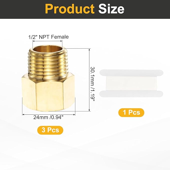 PATIKIL Brass Pipe Fitting, 1Pcs 1/2" NPT Male to 1/2" NPT Female Pipe Reducer Adapter Extension Connectors Brass Fittings for Water Gas Refrigeration