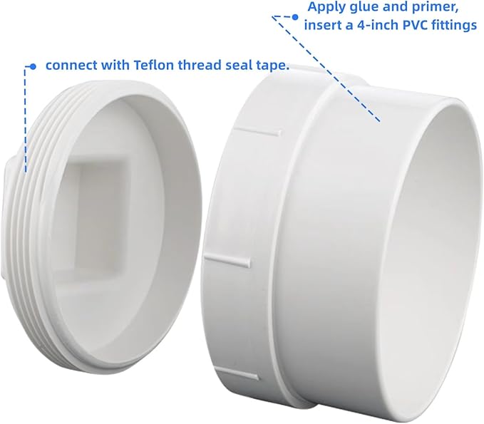 4 Inch PVC DWV Female Sewer Cleanout Cap Adapter with Plug Fitting,for Schedule 40 PVC Drainage Piping System White (4 Inch)