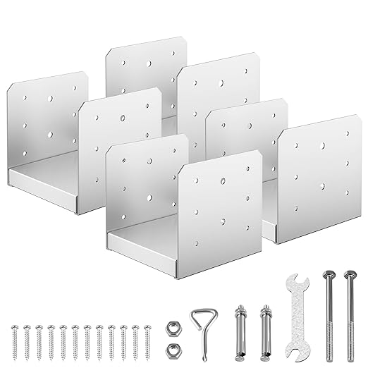 6"x 6" Post Base, 4Pcs Stainless Steel Adjustable Post Anchor Bracket(Internal 5.5 x 5.5), Adjustable Post Base for Pavilion Deck Porch Handrail Railing Support Decorative Anchor Plate