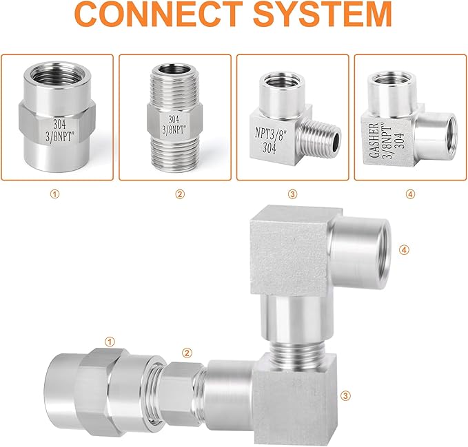 GASHER 4pcs Stainless Steel Pipe Fitting 90 Degree Barstock Street Elbow, 3/8 Inch NPT Male Pipe to 3/8 Inch NPT Female Pipe