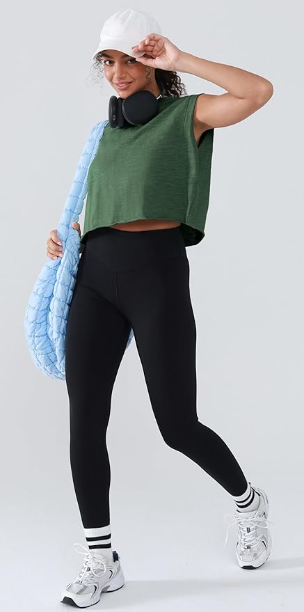 Women’s 100% Cotton Cropped Workout Tank Tops Soft Breathable Loose Fit Muscle Tank for Gym Yoga Running