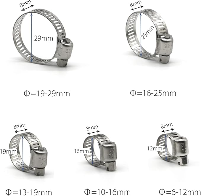 Hose Clamp, 100 Pack Stainless Steel Hose Clamps Worm Gear Fuel Line Pipe Clamps, 10-16mm (1/2 inch)