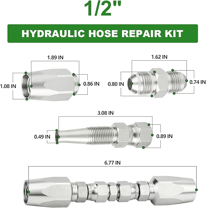 TAISHER 2PCS Hydraulic Hose Repair Kit 1/2" Reusable Fittings, 2-Wire Size #08 Field Repair Kit