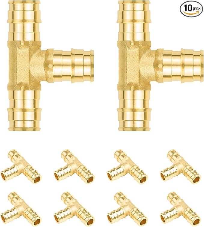 10-Pack YVSKM 1/2" PEX-A Tee Expansion Fitting, Lead-Free Brass Full Flow Connector, ASTM F1960 & cUPC Certified for Residential Hot & Cold Water and Radiant Heating Systems