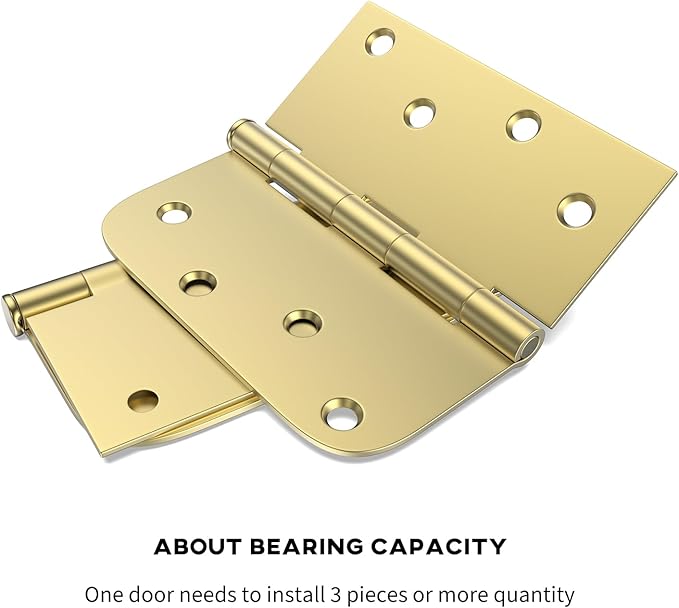 goldenwarm Pack of 3 4in Door Hinges Brushed Brass Gold Door Hinges Butt Hinges with Square & Round Corners, Interior Door Hardware