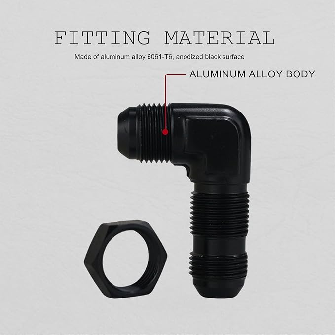 8AN Male Flare 90 Degree Bulkhead Fitting Adapter with 8AN Nut Aluminum Black