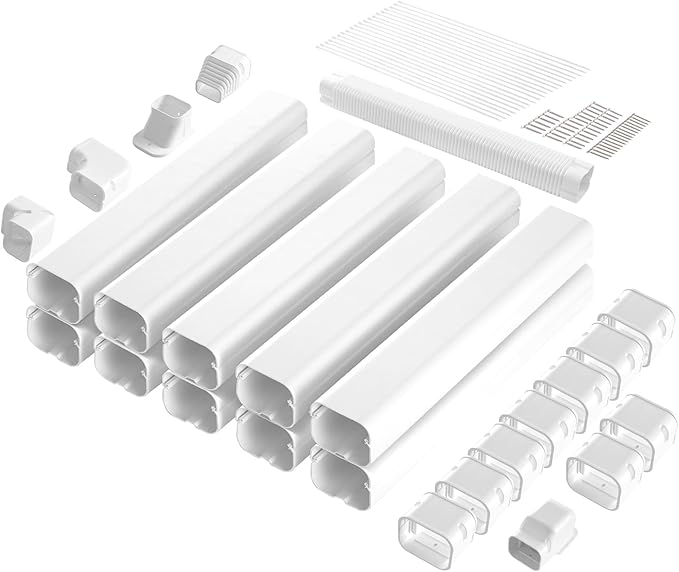 VEVOR Mini Split Line Set Cover 3-inch W 17.7Ft L, PVC Decorative Pipe Line Cover for Air Conditioner with 10 Straight Ducts & Full Components Easy to Install, Paintable for Heat Pumps, White