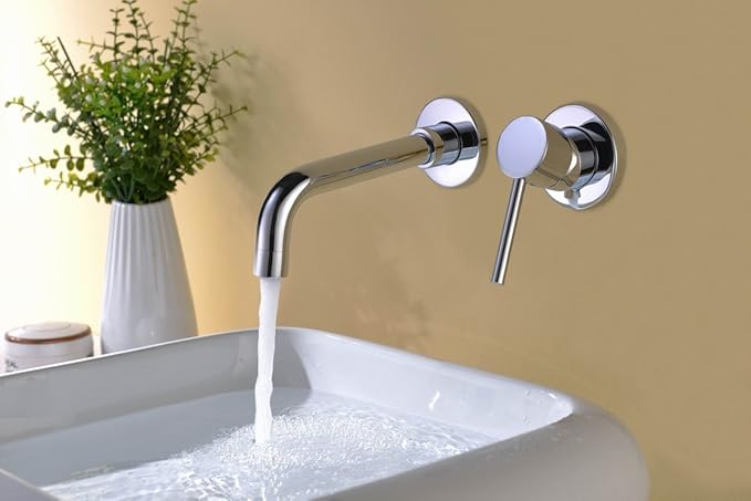 Sumerain Wall Mount Bathroom Faucets,Single Handle with Brass Rough-in Valve in Modern Chrome Finish,1/2 NPT Standard Thread for US