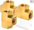 GASHER 3 Pcs Brass Barstock Tee, 1/4" x 1/4" x 1/4" NPT Female Pipe Fittings