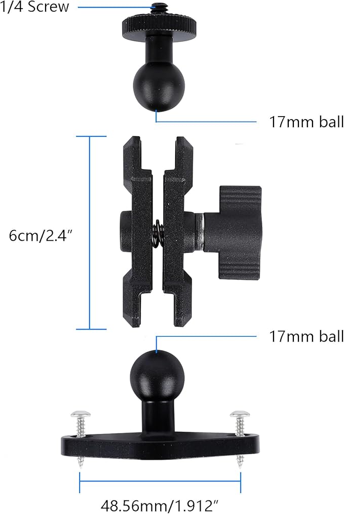 Aluminum 1/4"-20 Mount with Drill Plate Base for Monitors, CCTV Cameras, Camcorders, 360° Rotation Adjustable Camera Mount for Installation on Car Dashboard, Ceiling, and Walls