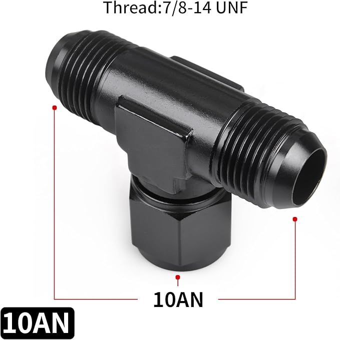 10AN Male Tee Fitting Adapter with AN10 Female Swivel on Side Aluminum 2Pcs