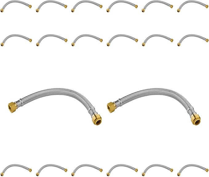 (20 Pack) Seelink 15-Inch Stainless Steel Flexible Water Heater Hose, 1/2" Push-Fit x 3/4" FIP, Push-to-Connect for Copper, PEX, and CPVC