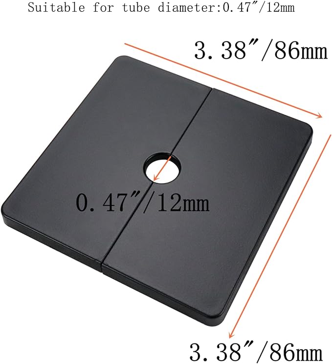 2 Pcs Wall Split Flange, ABS Square Self-Adhesive Escutcheon Plate Buckles Design for 0.47"/12mm Diameter Pipe