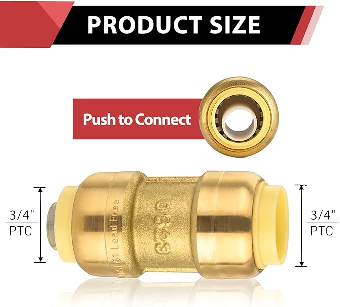 EFIELD Push-Fit Fittings 3/4 Inch Straight Coupling to Connect Pex, Copper, CPVC (Pack of 2),(PF008-2PCS)