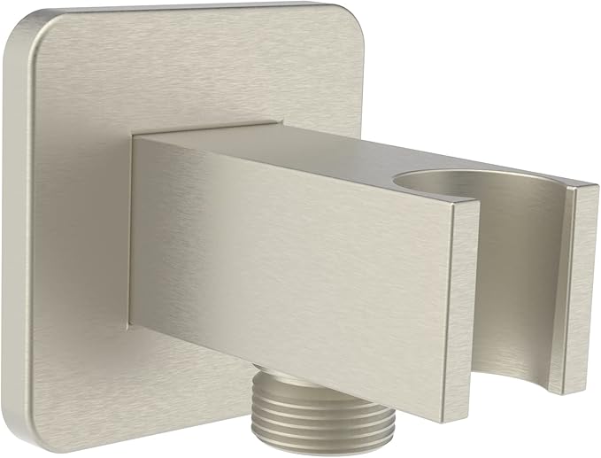 Aquaiaw Wall Supply Elbow with Flange, Tapered 1/2 NPT Female Inlet, Solid Brass Wall Union with Handshower Holder, Square Wall Supply Elbow with Hand Shower bracket, PVD Brushed Nickel, G1/2 Outlet