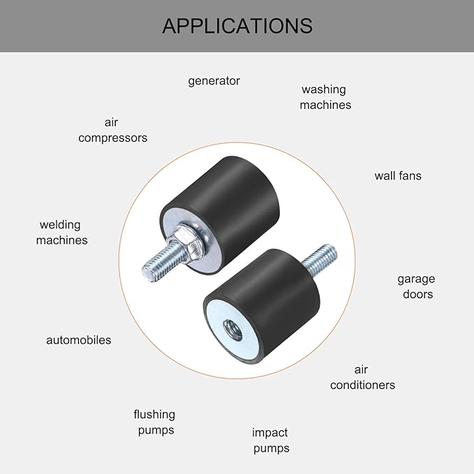 uxcell 6pcs M8x23mm Rubber Isolator Mounts with Studs 30x30mm Male Female Vibration Shock Absorber Zinc Plated Cylindrical Thread Mounts Anti Vibration Isolators with 6pcs M8 Lock Nuts