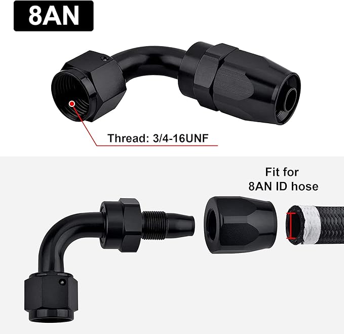 EVIL ENERGY 8AN Hose End Fitting 90 Degree Swivel for CPE Braided Hose Black 2PCS