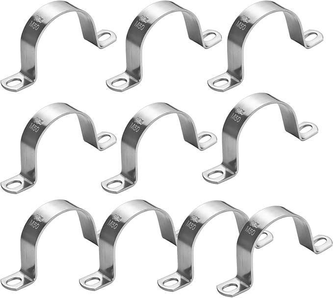 10 PCS 2 Inch Heavy Duty U-Tube Strap Clamp-2 Hole,Stainless Steel-304 Rigid U-Bracket Pipe Strap Clamp Hanger Fastener Tube Tension Clips ID 50mm