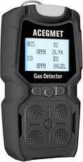 ACEGMET Gas Detector, 4 Gas Monitor Multiple Indicator (Vibration, Audible, Visual) H2S, O2, CO and LEL 4 Gas Monitor Personal Rechargeable 4 Gas Meter, for Work, Home, Black