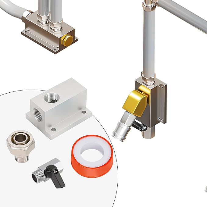 Compressed Air Outlet Kit for 3/4 Inch Tubing System with 1/2 Inch NPT Outlet Port, Equipped with Straight Air Piping Fittings and Ball Valve