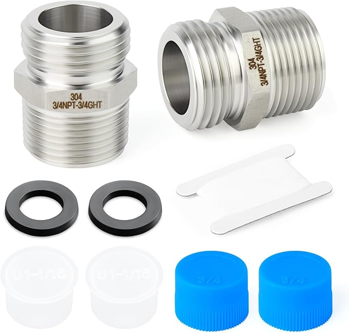 TAISHER 2PCS 304 Stainless Steel Garden Hose Adapter, 3/4" GHT Male x 3/4" NPT Male Garden Hose Connector with Washers