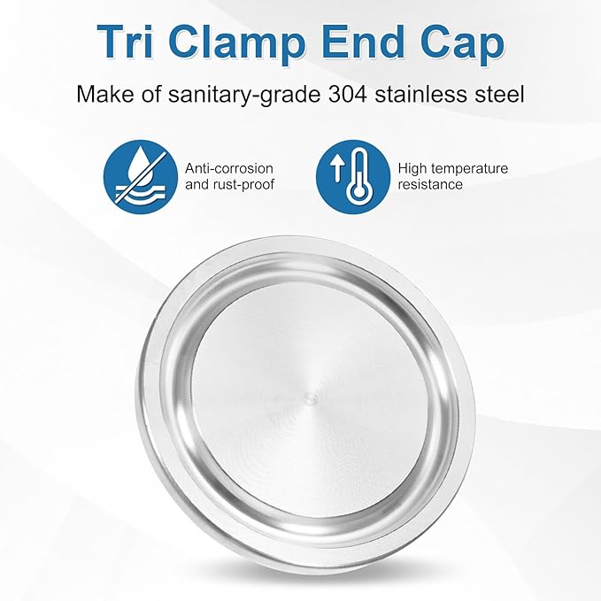 uxcell 2set Stainless Steel Sanitary Fitting Clamp End Cap 1-1/4" (34mm) Solid Tube End Cap with Silicone Gasket for Food Beverage Cosmetics Factory Pipes