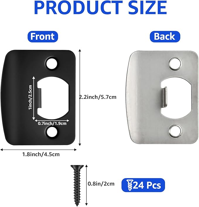 12 Pcs Deadbolt Strike Plate, Stainless Steel Round Corner Door Strike Plate Black Deadbolt Covers Door with Screws Reinforcement Kit