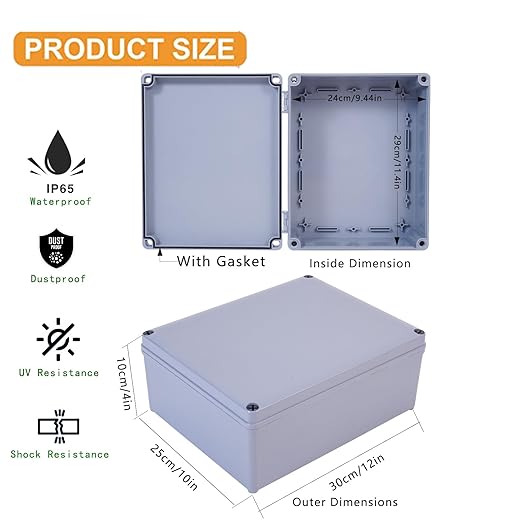 12" x 10" x 4" ABS Plastic Dustproof Waterproof Box IP65 Junction Boxes Project Junction Conduit Box Enclosure Use for Outdoor and Indoor