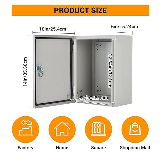 Outdoor Electrical Box, 14"x10"x6" NEMA 4X Steel Enclosure, IP67 Waterproof & Dustproof, Lockable Electrical Junction Box with Mounting Plate and 2 Keys, Indoor and Outdoor Use