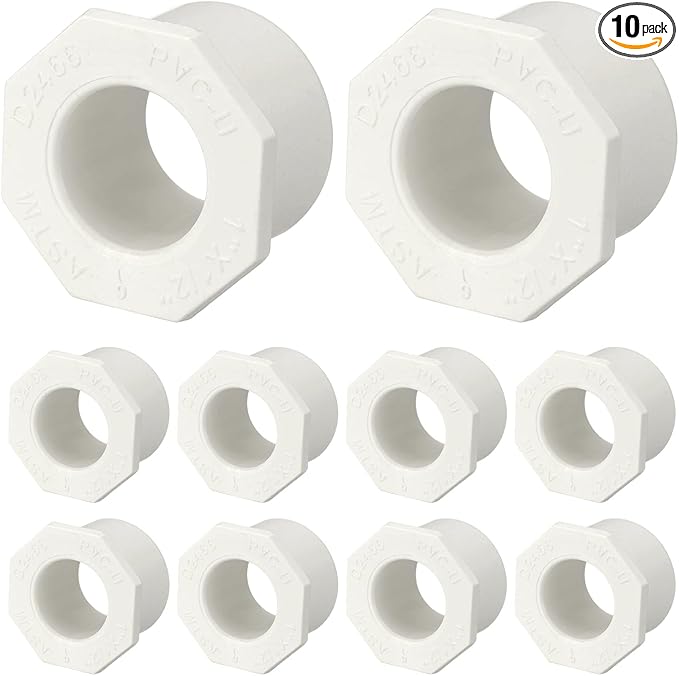 10Pcs 1" x 1/2" PVC Reducer Bushing Fitting, SCH40 (Socket x Socket) Furniture Grade PVC Pipe Fitting, Reducer Bush Adapter for Home Sewer Plumbing, Industrial, Pipe Connection