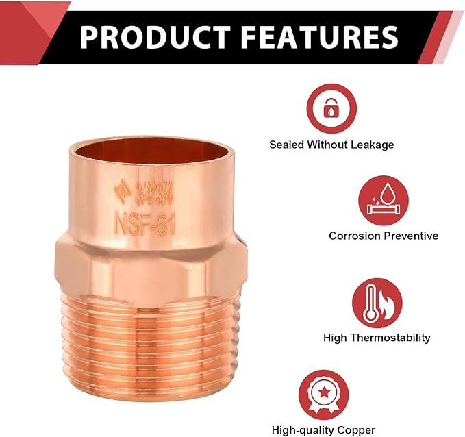 (Pack of 10) EFIELD 3/4-Inch Copper Male Adapter C x MNPT, LF Copper Plumbing Fittings with Sweat Solder X MNPT Connection,(COPPER061)