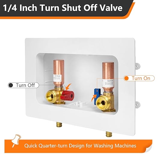 HeSun Washing Machine (Laundry) Outlet Box, 1/2 Inch Crimp Inlet x 3/4 Inch MHT Outlet, Pex Washer Box with Center Double Drain, with Copper Water Hammer Arrestor