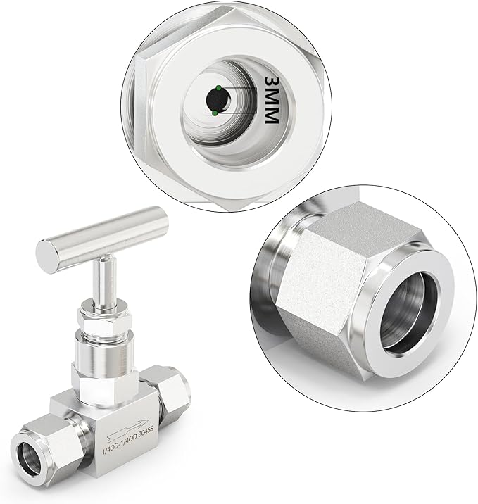TAISHER 1PCS 304 Stainless Steel High Pressure Straight Needle Valve 1/4" Tube OD x 1/4" Tube OD For Flow Control Water Gas Oil