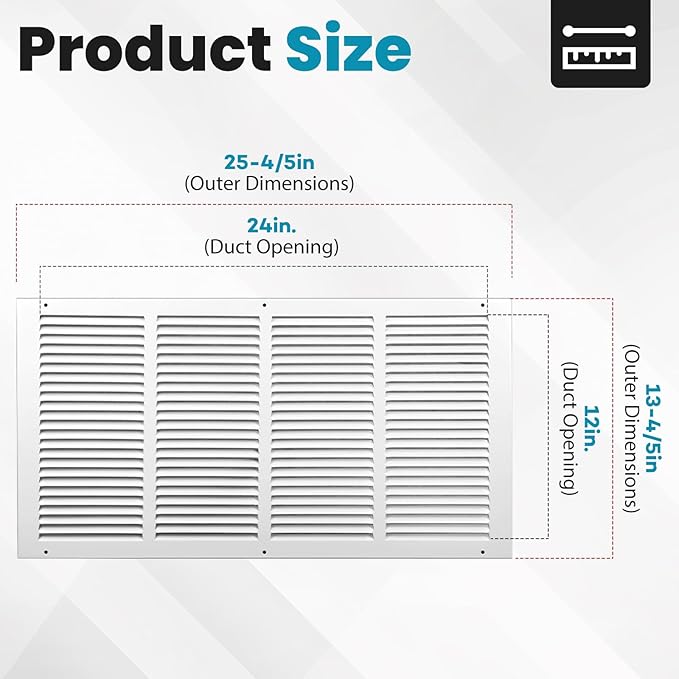 VOISEN Return Air Grille,Fits 24x12 Duct Opening,Steel Return Vent Cover, White Vent Cover Grill for Sidewall and Ceiling,HAVC Cold Air Return Vent Cover,Overall Size:25.8"W X 13.8"H