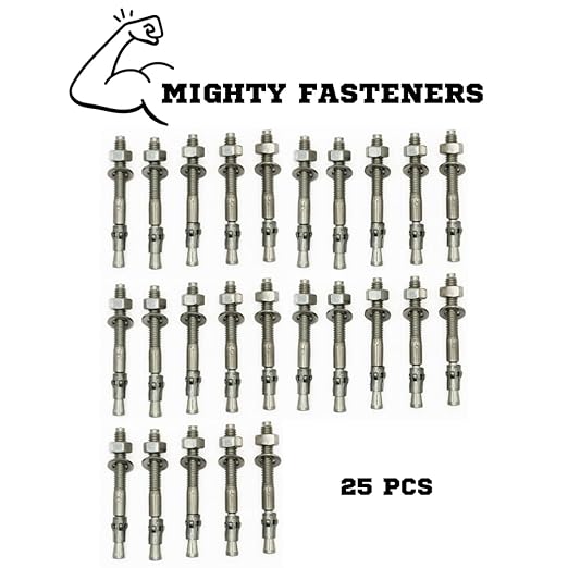 Wedge Anchors – Heavy-Duty 304 Stainless Steel Expansion Bolts for Concrete & Masonry, Rust-Resistant & Durable - 5/16" X 4" - 25 Pack