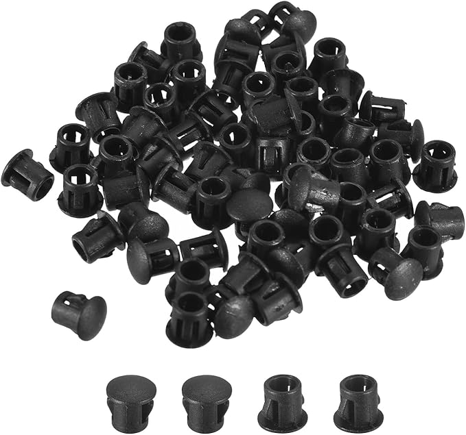 uxcell 7/32" Plastic Hole Plugs, 110Pcs Flush Type Panel Round Snap in Fastener Knockout Locking Plugs for Furniture Insert End Caps Panels, Black