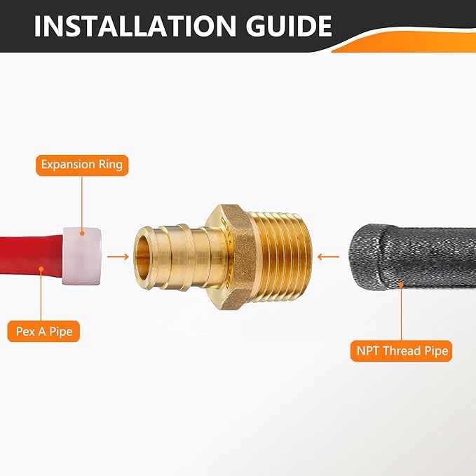 20-Pack HeSun PEX A Expansion Fitting, 1/2 Inch Male Thread Adapter,1/2" Male NPT x 1/2" Pex Expansion Adapter,ASTM F1960(PEX1960016-20)