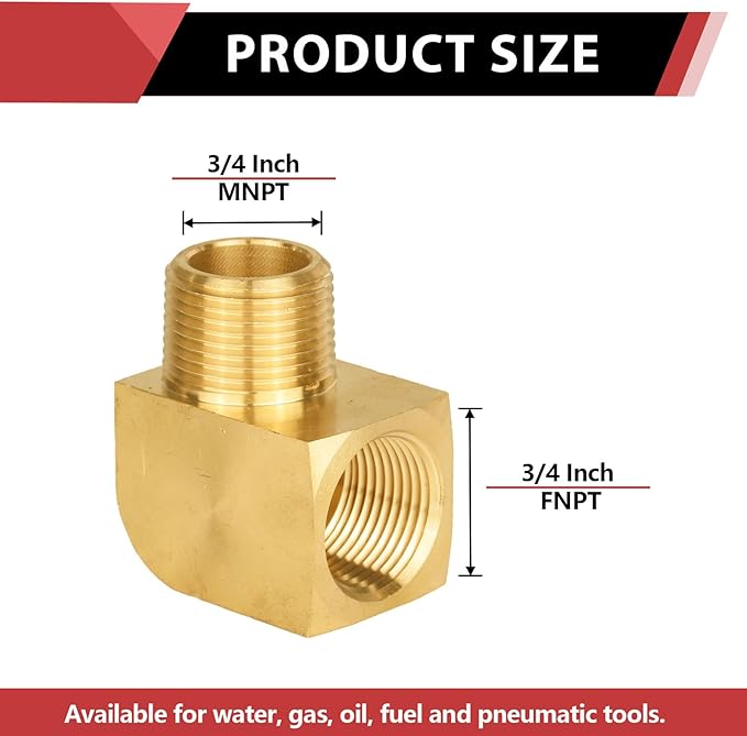 (Pack of 5) EFIELD Extruded 90 Degree Barstock Street Elbow, 3/4 Inch Male NPT Pipe to 3/4 Inch Female NPT Brass Pipe Fittings,(NPT132)