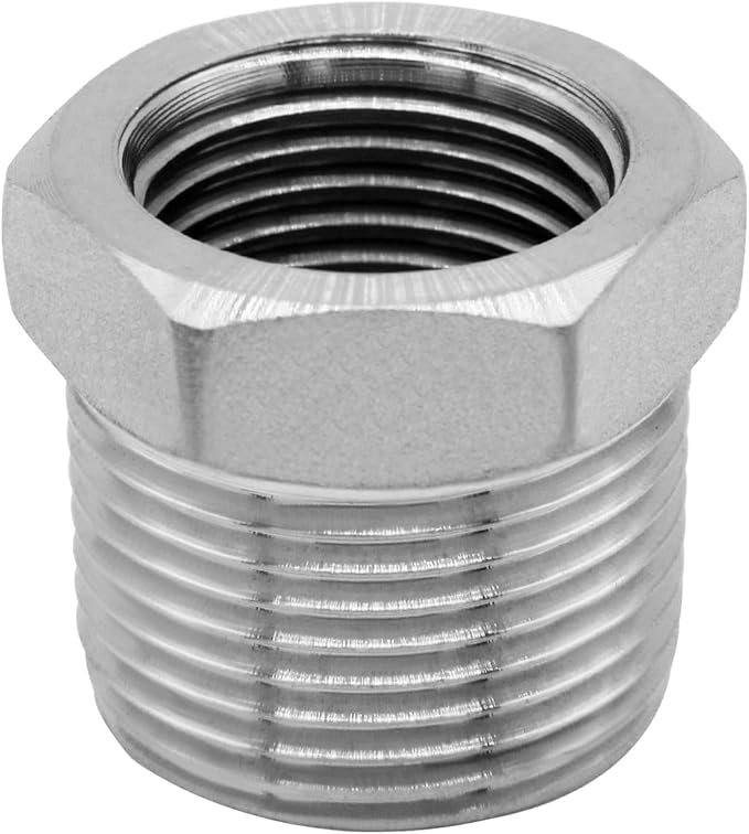 Stainless Steel 3/8" Male NPT to 1/8" Female NPT Reducer Hex Bushing Pipe Fitting Adapter (pack of 5)