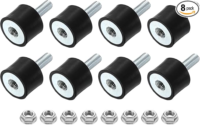 uxcell M6 Rubber Mounts, 8Pcs 20x15mm(DxH) Rubber Cylindrical Anti Vibration Isolator Shock Absorber with Lock Nut for Car Bobbin Generator Air Compressors