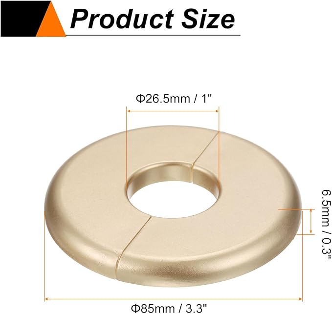 HARFINGTON 8pcs Wall Split Flange 26.5mm/1" Self-Adhesive Plumbing Cover Plates ABS Plastic Round Escutcheon Plate Buckle Design for Water Pipe Bathroom Kitchen Decoration, Gold Tone