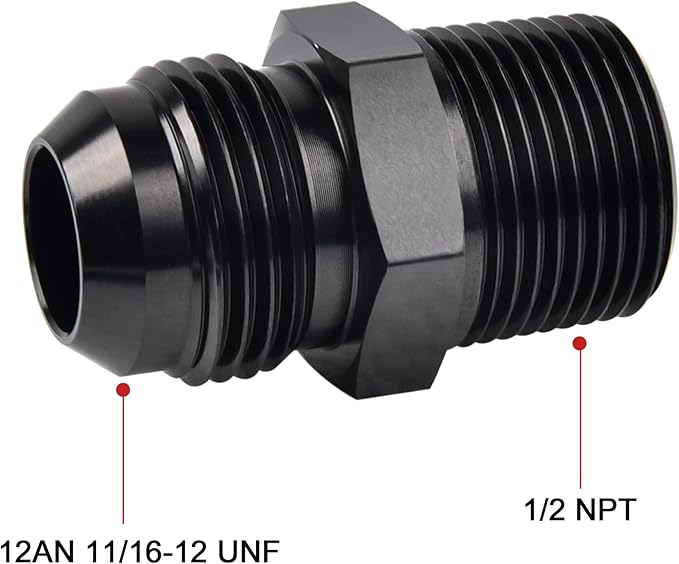 EVIL ENERGY 12AN Male Flare to 1/2" NPT Pipe Fitting Adapter Aluminum Straight Black 2PCS