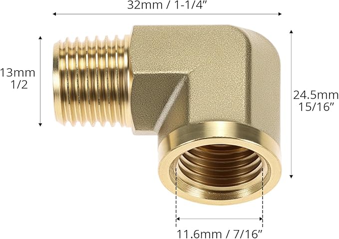 QWORK 90 Degree Brass Street Elbow, 2 Pack 1/4" NPT Male x 1/4" NPT Female Forged Fitting, High-Temperature Brass Connector, NPT Pipe Fittings
