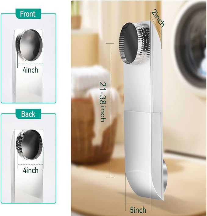 Periscope Dryer Vent, (21"-38") Adjustable Dryer Vent Upgraded 304 Stainless Steel Telescoping Dryer Vent Connector Kit for 4 in Outlet Tight Space Slim Flat Exhaust Duct Pipe Hose Replacement Vents