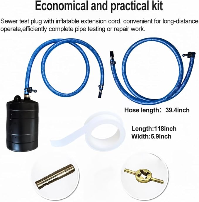 Water Shut Off Airbag with Long Hose, 2 Inch Inflatable Pipe Plug, Pipe Test Plug, Test Ball Plug, Used for Drainage Pipe, Sewage Pipe Temporary Water Blocking, Closed Water Test