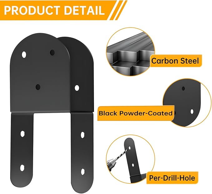 4 Pcs 2"x 4" Deck Post Caps Tie Brackets ,Ineer Size(1.6"x 3.6") 14 Gauge Post Base Steel Post Anchor Connector Support Fence Post Brackets for Posts to Wood
