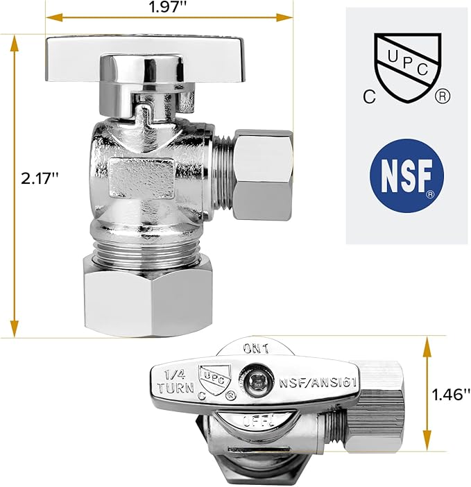 Toilet Shut Off Valve Angle Stop Valve Sink Stainless steel, Inlet 5/8 Inch Compression (1/2" Nominal), Outlet 3/8 Inch Compression, 4 Pack