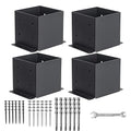 6x6 Post Base 4 Pcs, (Inner Size 5.6x5.6) Post Brackets Kit, Heavy Duty Black Metal Powder-Coated Post Anchor Outdoor Framing Module Fit for Support Deck Base Plate Pergola Brackets Fence Kit……