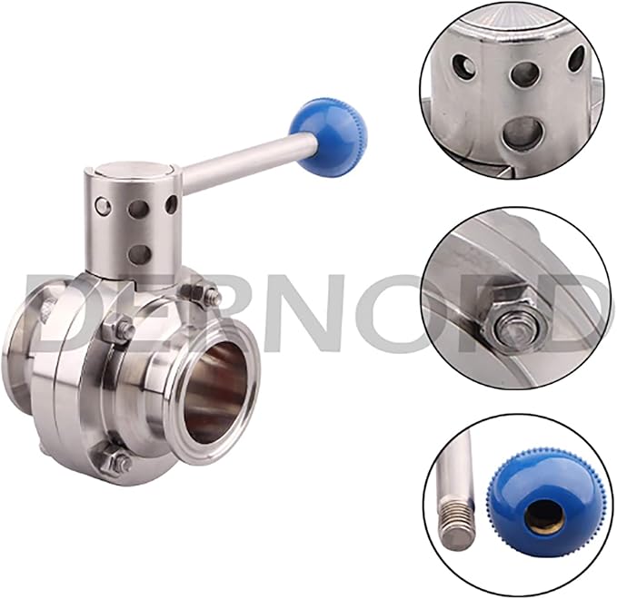 DERNORD 2 Pack 1.5 Inch Tri Clamp Sanitary Butterfly Valve with Pull Handle Stainless Steel 304 Tri Clamp Clover (1" Tube OD)
